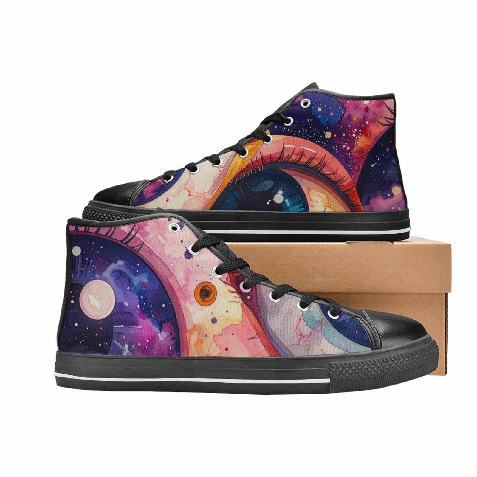 WOMEN'S Cartoon Eyeballs Galaxy High Top Canvas Vivid Custom Shoes