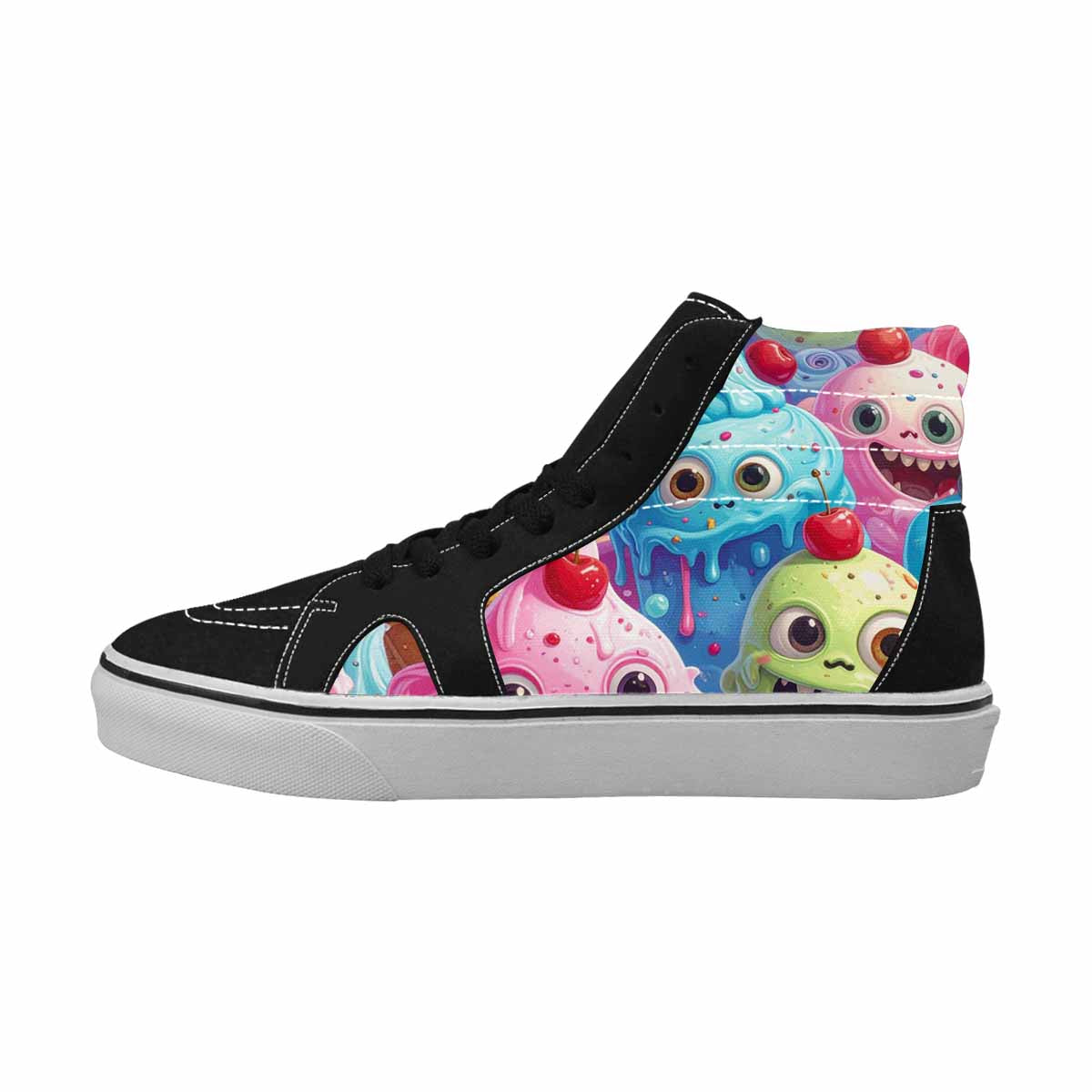 WOMEN'S Melting Icecream Monster Cherry High Top Canvas Wallpaper Art Custom Shoes