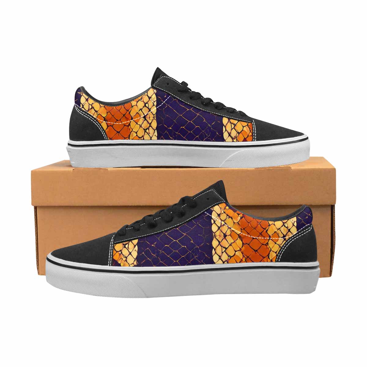 WOMEN'S Dark Snake Print Canvas Lace-Up Wallpaper Art Shoes
