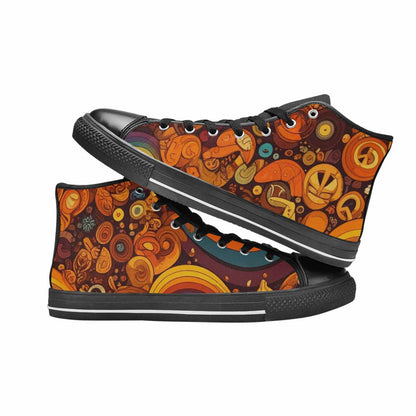 WOMEN'S Groovy 70S Peace High Top Canvas Dark Academia Sneakers
