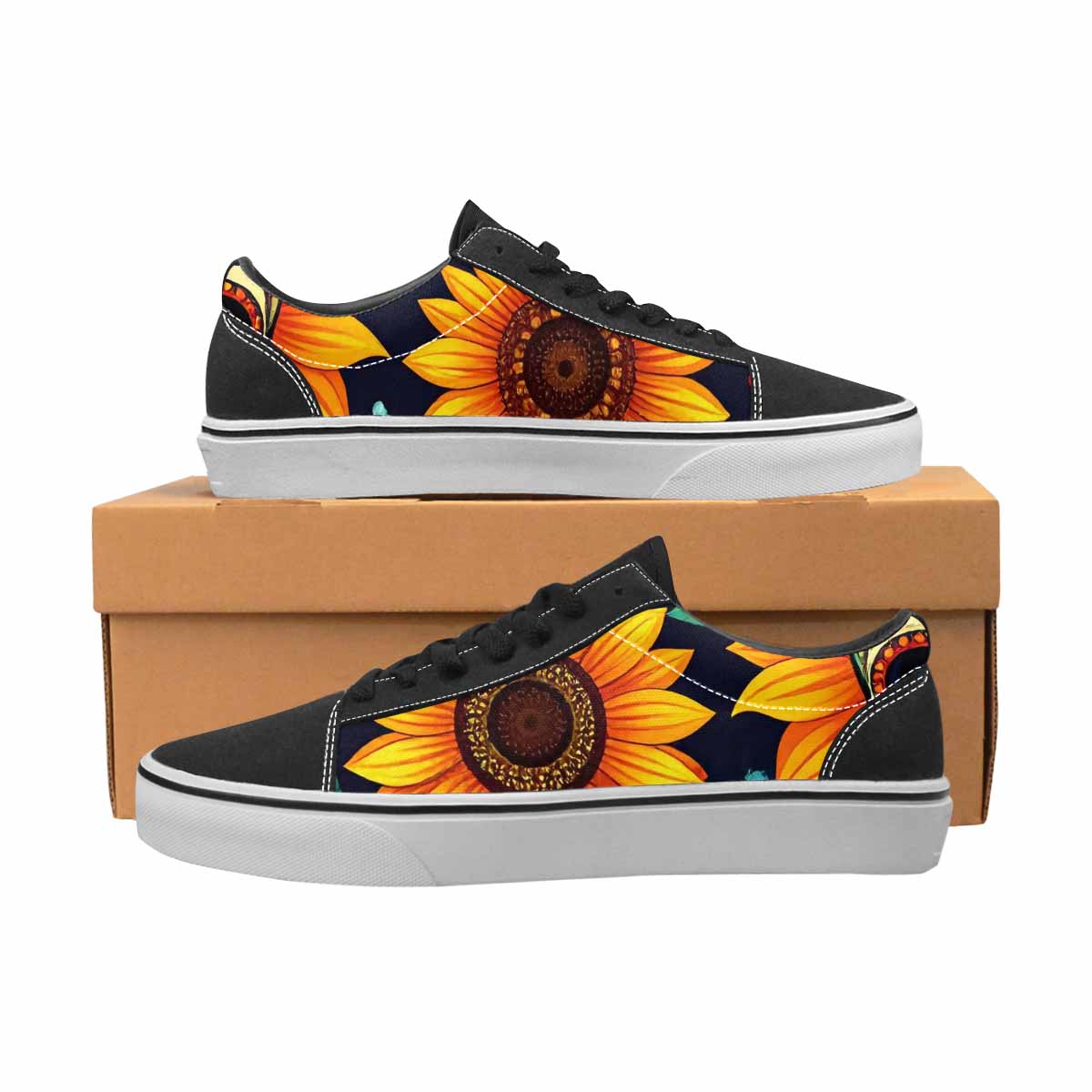 WOMEN'S Sunflowers And Skulls Canvas Lace-Up Neon Fantasy Custom Sneakers