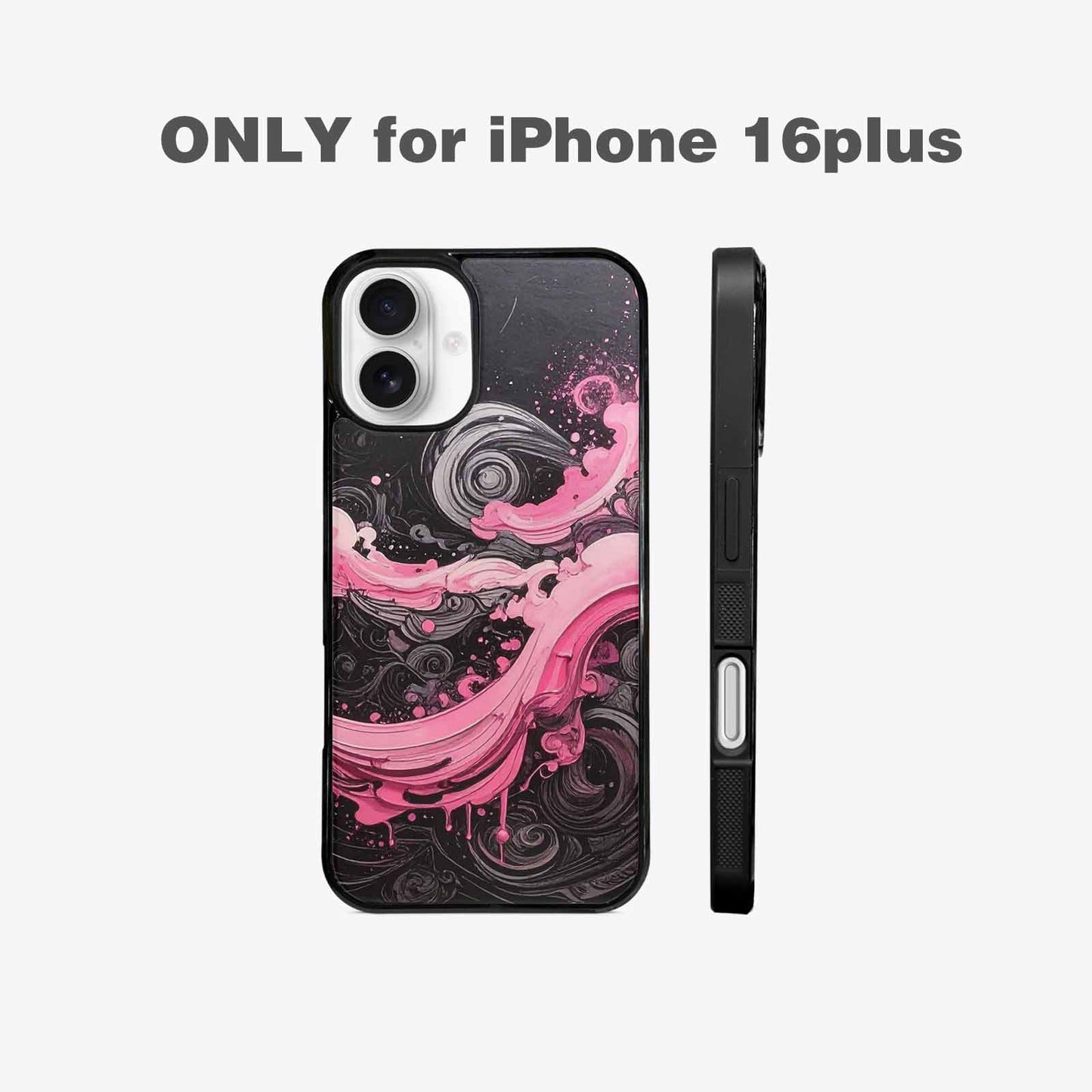 iPhone 16 Plus Case — Van Gogh Swirl Black Pink Ink, Customized Protective Case