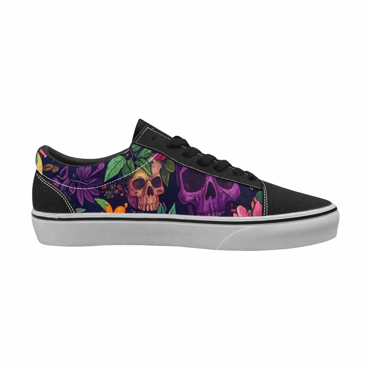 WOMEN'S Skulls  Botanical Skulls Lace-Up Canvas Vibrant Chaos Custom Sneakers