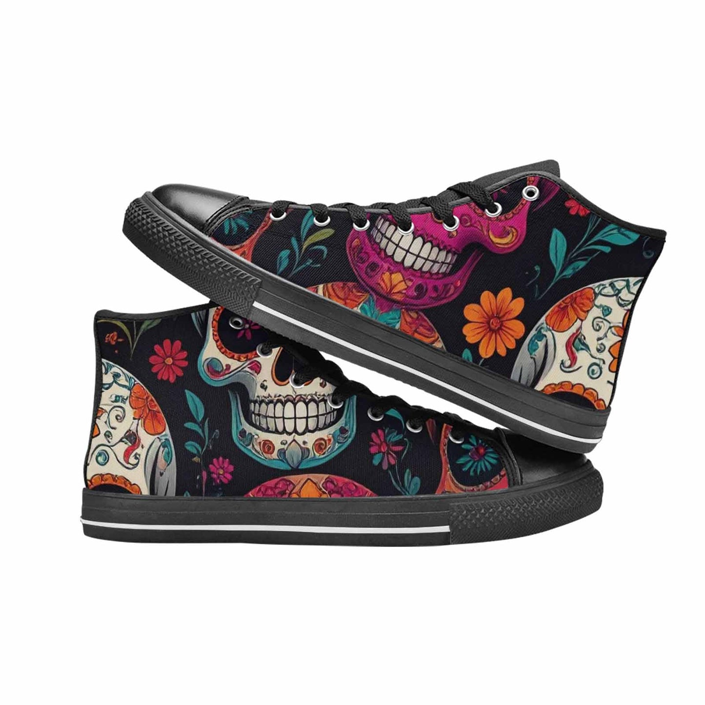 WOMEN'S Dia De Los Muertos Sugar Skull High Top Canvas Dark Academia Custom Sneakers