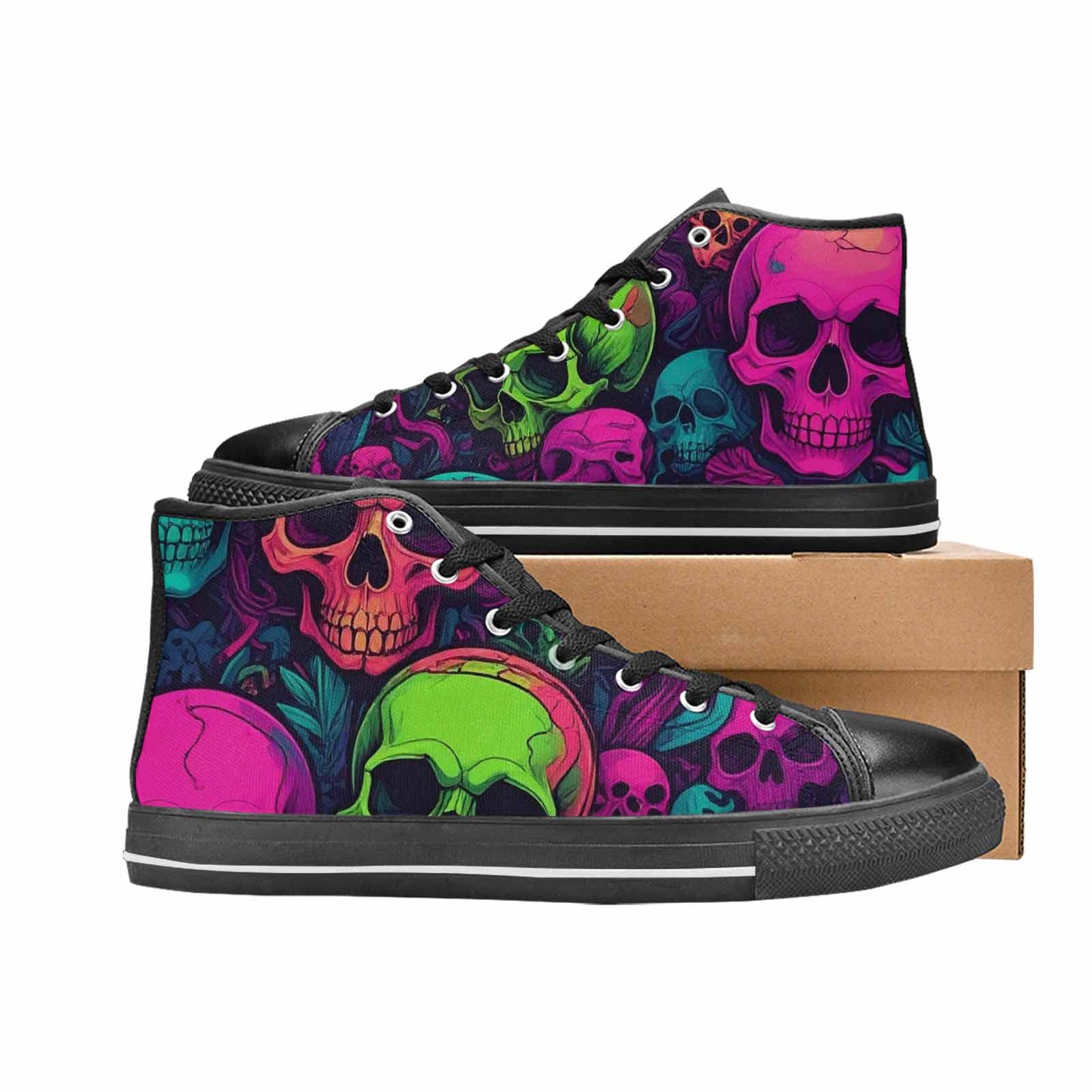 MEN'S Skulls - Neon High Top Canvas Vibrant Chaos Custom Sneakers