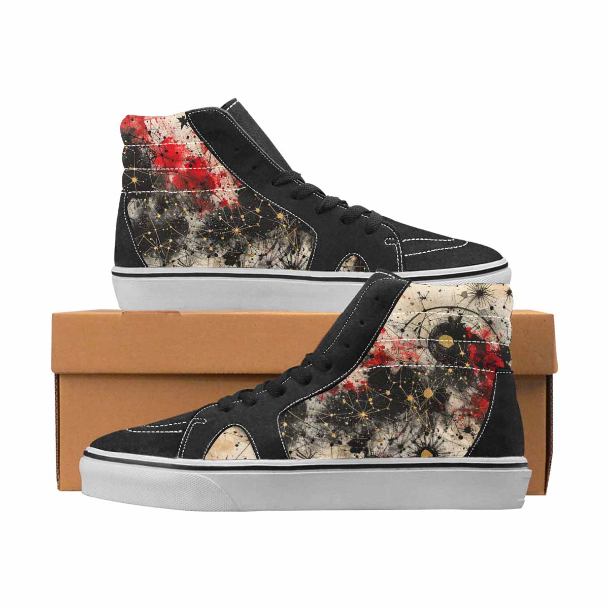 WOMEN'S Zodiac Black & Red Ink High Top Canvas Statement Grunge Custom Sneakers
