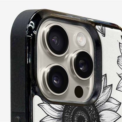 iPhone 16 Pro Case — Minimalist Black Line Art Sunflowers On, Custom Printed Phone Case