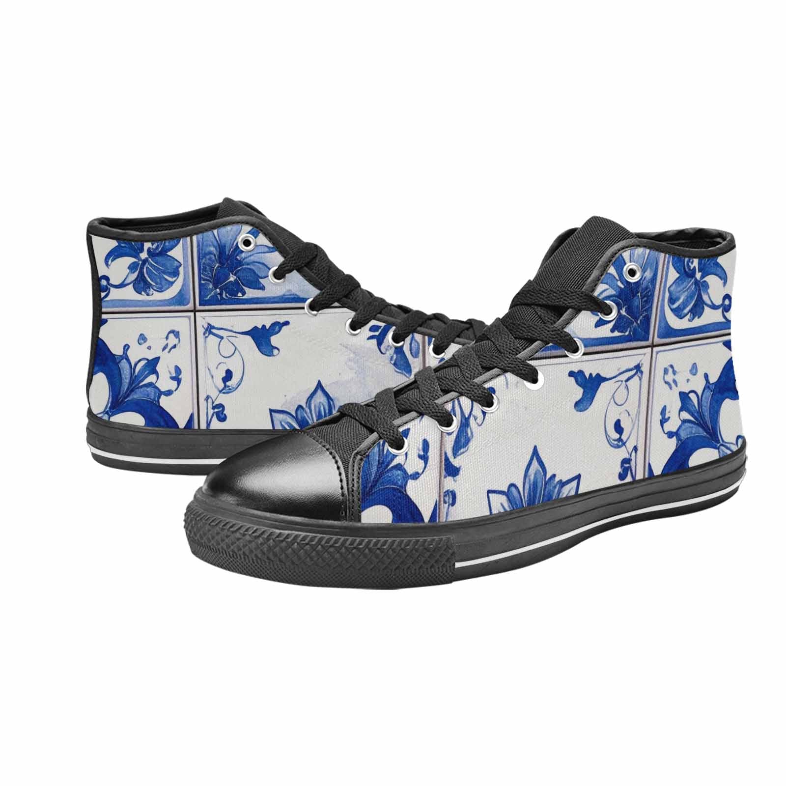 MEN'S Talavera Tile Floral High Top Canvas Wallpaper Art Sneakers