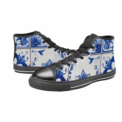 MEN'S Talavera Tile Floral High Top Canvas Wallpaper Art Sneakers