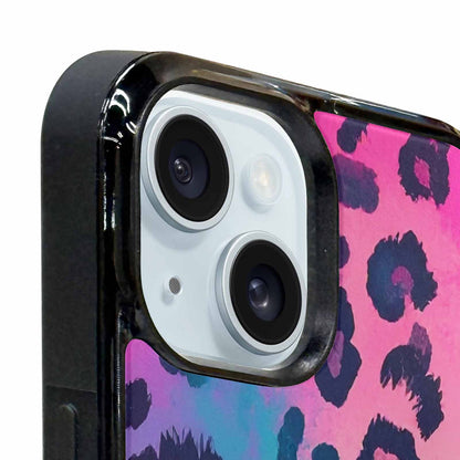 iPhone 15 Plus Case — Leopard Neon Pink Teal Airbrush, Custom Made Phone Cover