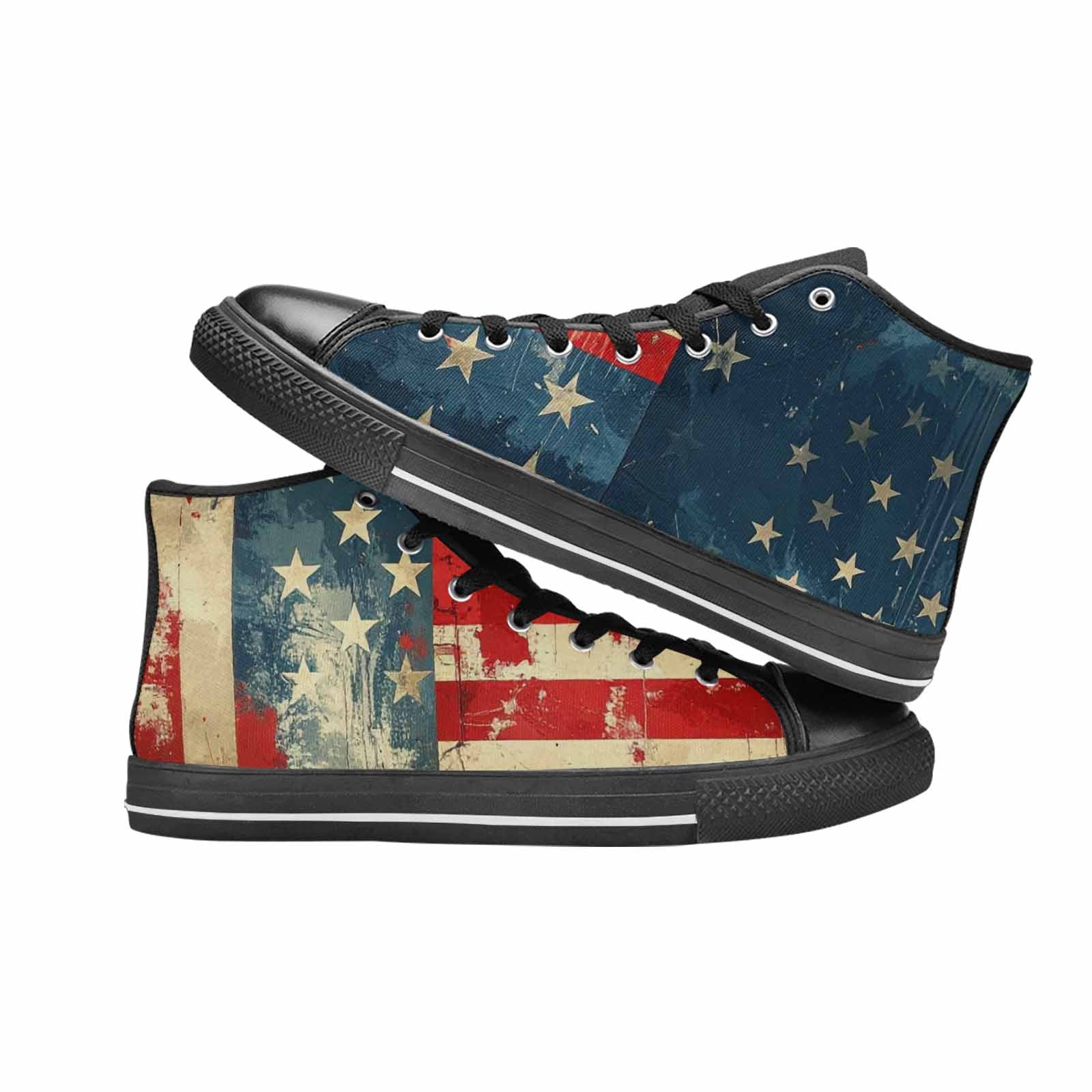 MEN'S American Flag Stars High Top Canvas Vibrant Chaos Custom Sneakers