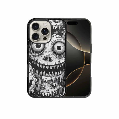 iPhone 16 Pro Case — Black And White Monster Face Collage, Custom Art Phone Cover