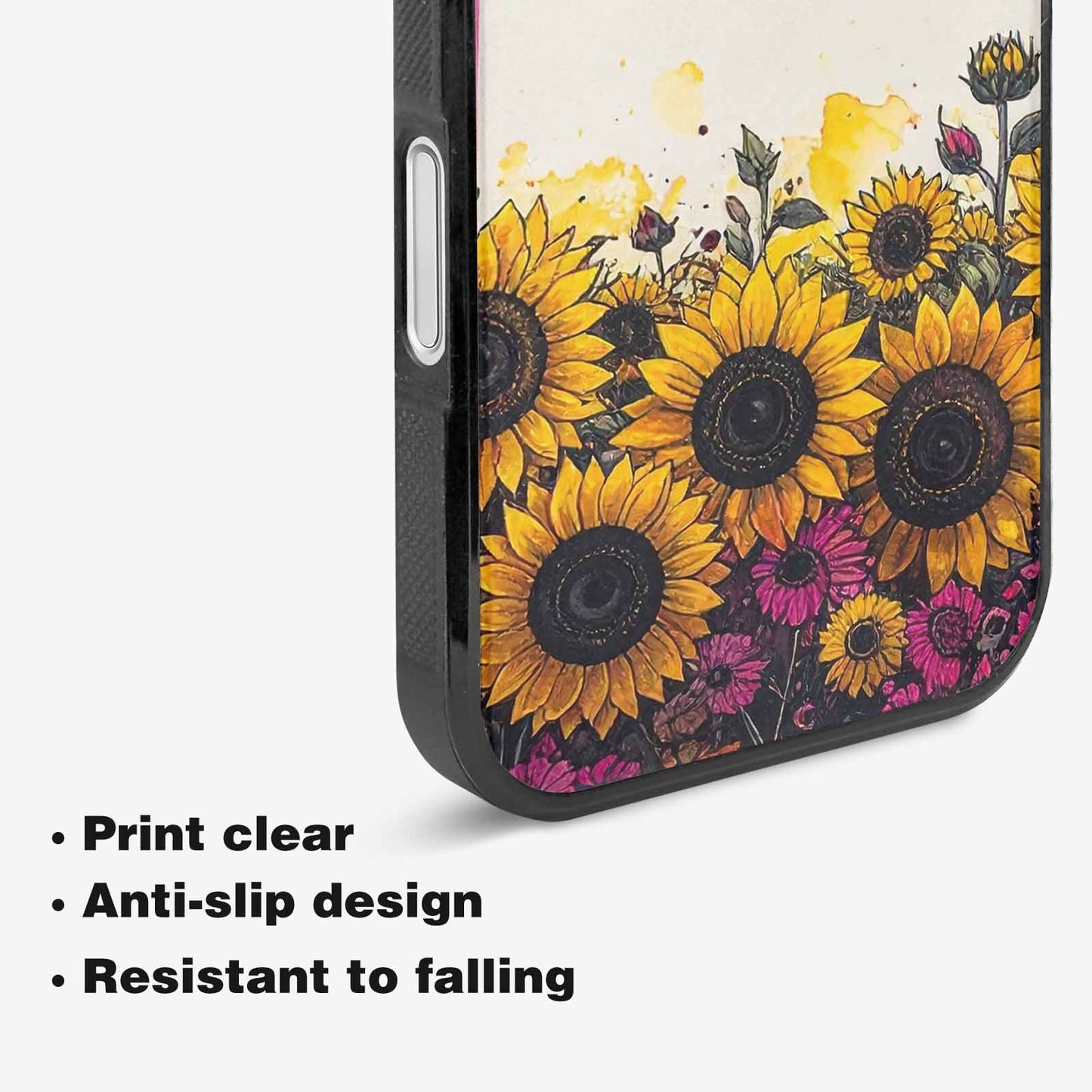 iPhone 16 Plus Case — Sunflower Burst Black Pink Ink Sunflowers, Custom Designed Case Cover
