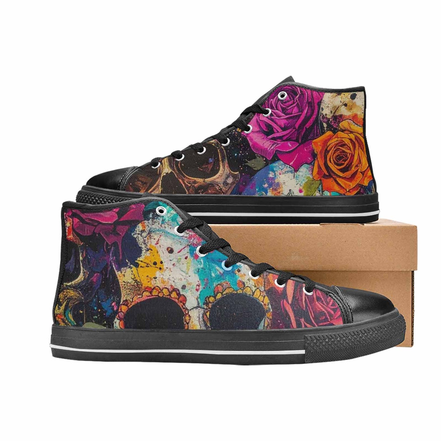 WOMEN'S Skulls Roses Acid Wash High Top Canvas Y2K Shoes
