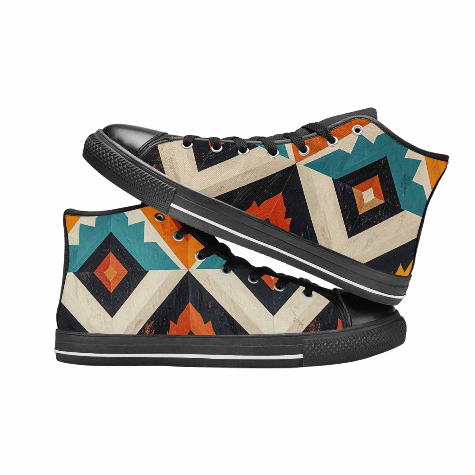 MEN'S Southwestern Geometric Diamond High Top Canvas Neon Fantasy Shoes