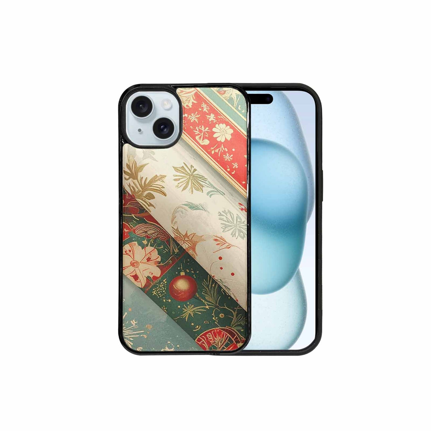 iPhone 15 Plus Case — Christmas Wrapping Paper Pattern Art Wallpaper, Customized Protective Case