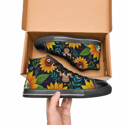 WOMEN'S Sunflowers And Skulls High Top Canvas Grunge Custom Shoes