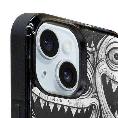 iPhone 15 Plus Case — Black And White Monster Face Collage, Personalized Phone Case