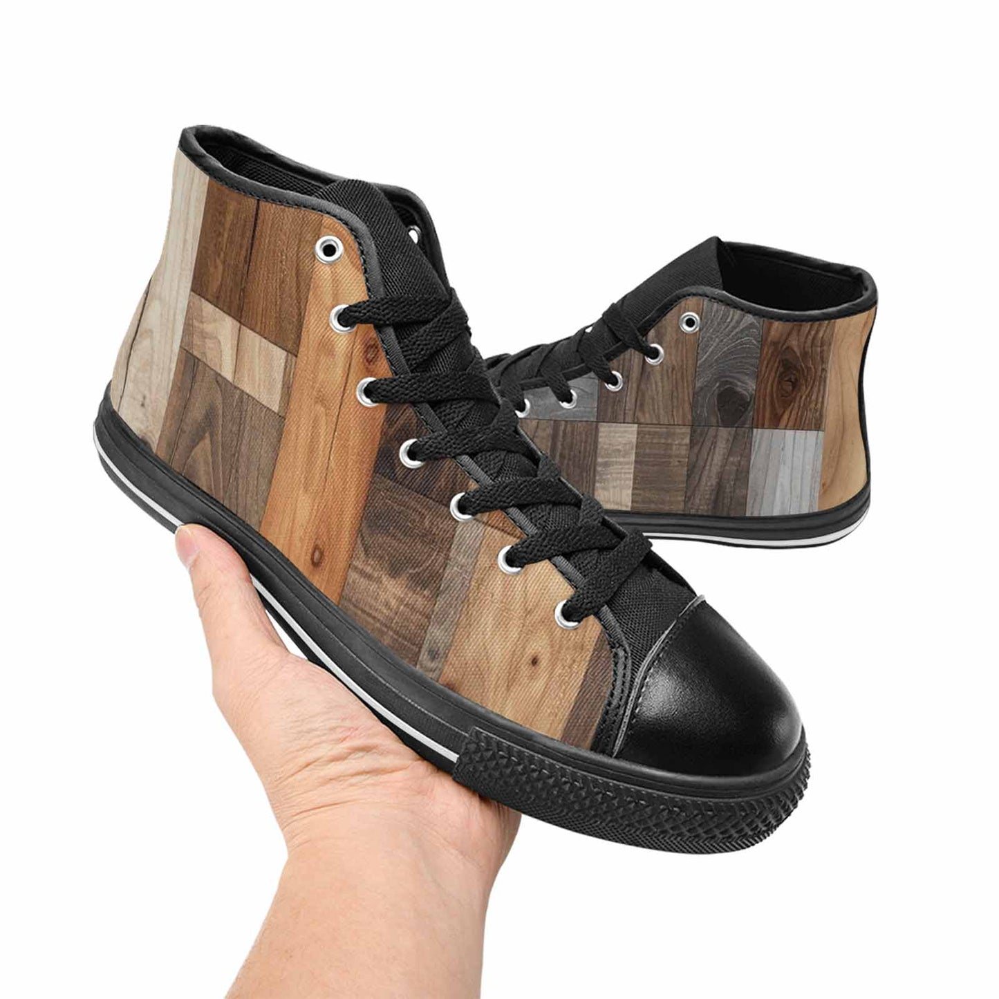 WOMEN'S Wood Grain Texture High Top Canvas Aesthetic Custom Sneakers