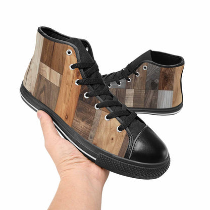 WOMEN'S Wood Grain Texture High Top Canvas Aesthetic Custom Sneakers