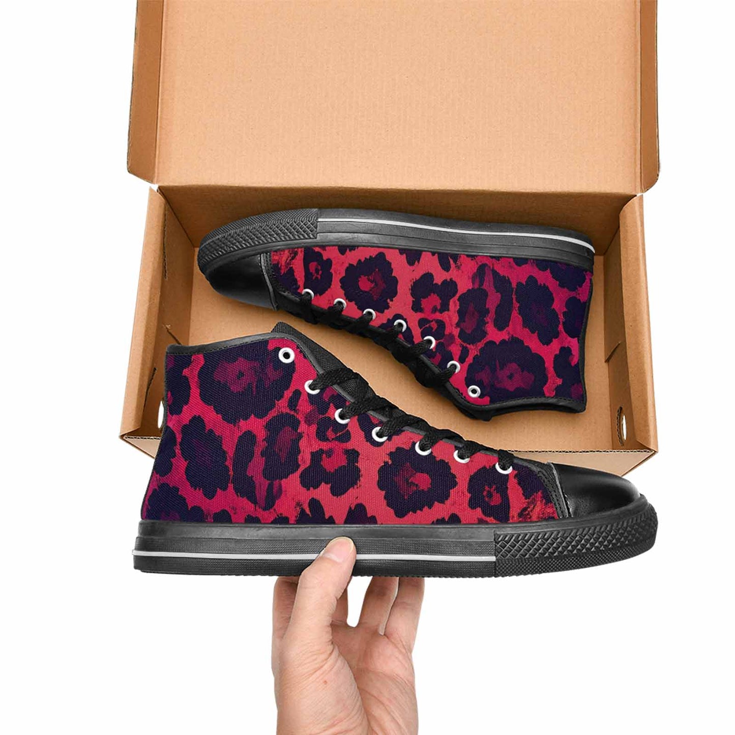 WOMEN'S Leopard Print Dark High Top Canvas Neon Fantasy Custom Sneakers