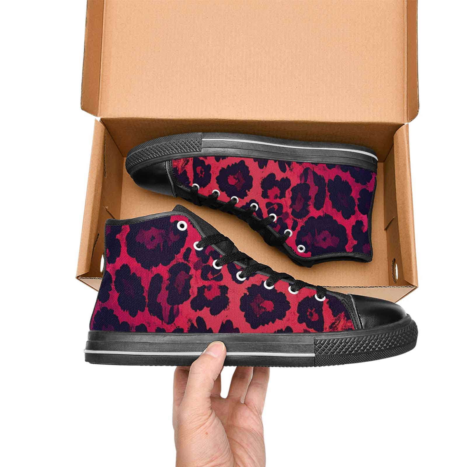 WOMEN'S Leopard Print Dark High Top Canvas Neon Fantasy Custom Sneakers