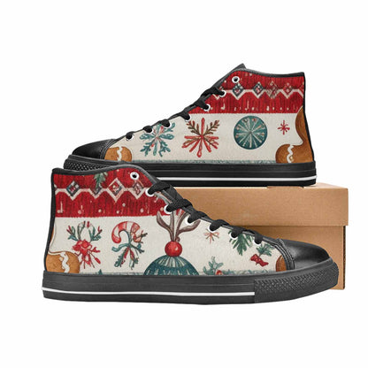 MEN'S Christmas Holly Snowflake High Top Canvas Vivid Shoes