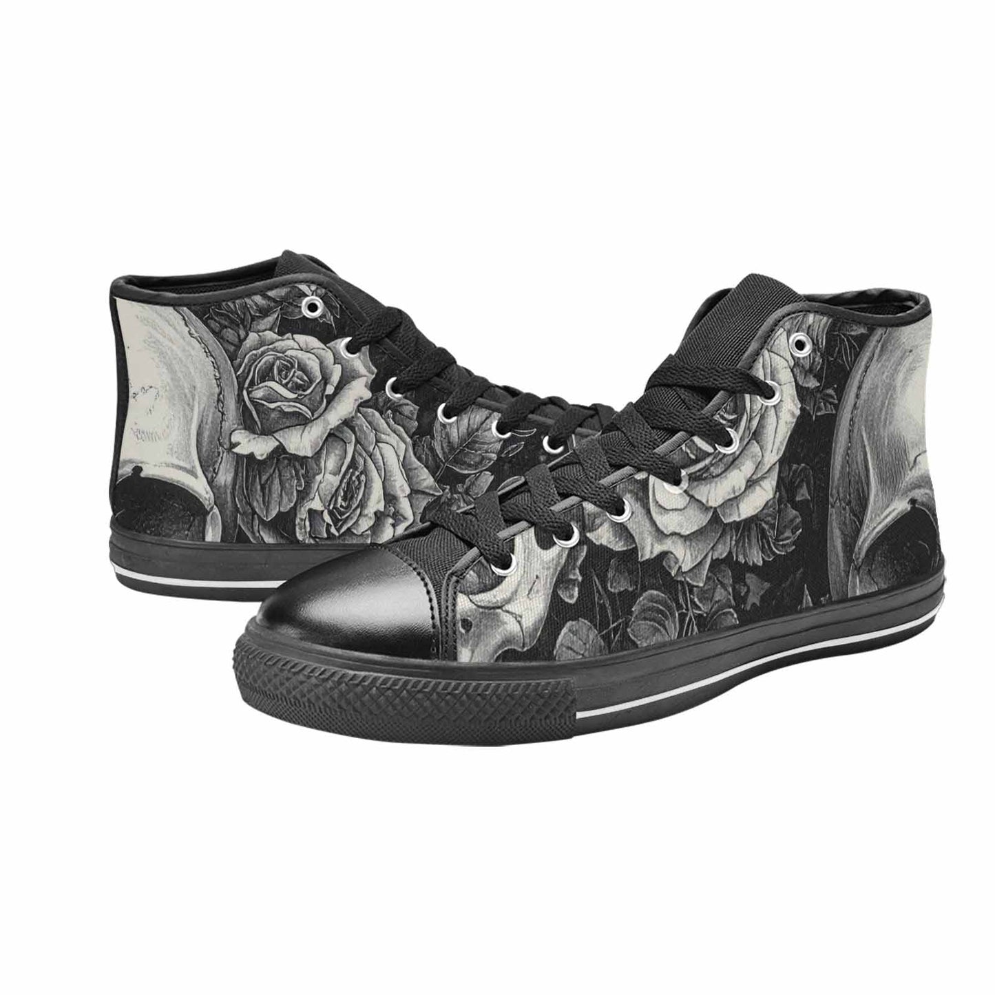 WOMEN'S Skulls Roses Pen Ink High Top Canvas Vivid Custom Shoes