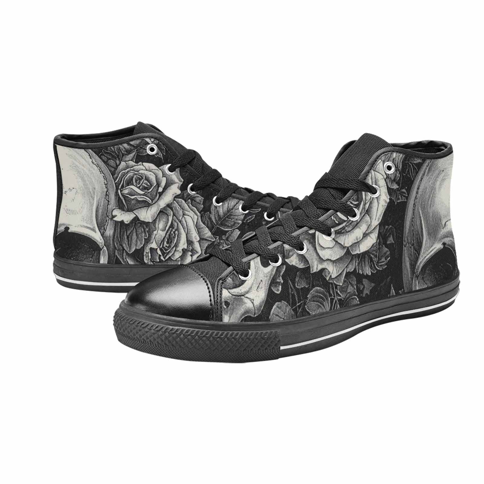 WOMEN'S Skulls Roses Pen Ink High Top Canvas Vivid Custom Shoes