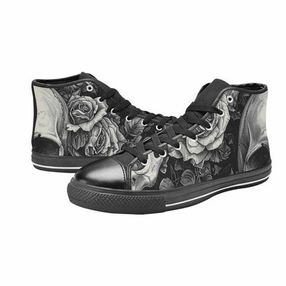 WOMEN'S Skulls Roses Pen Ink High Top Canvas Vivid Custom Shoes
