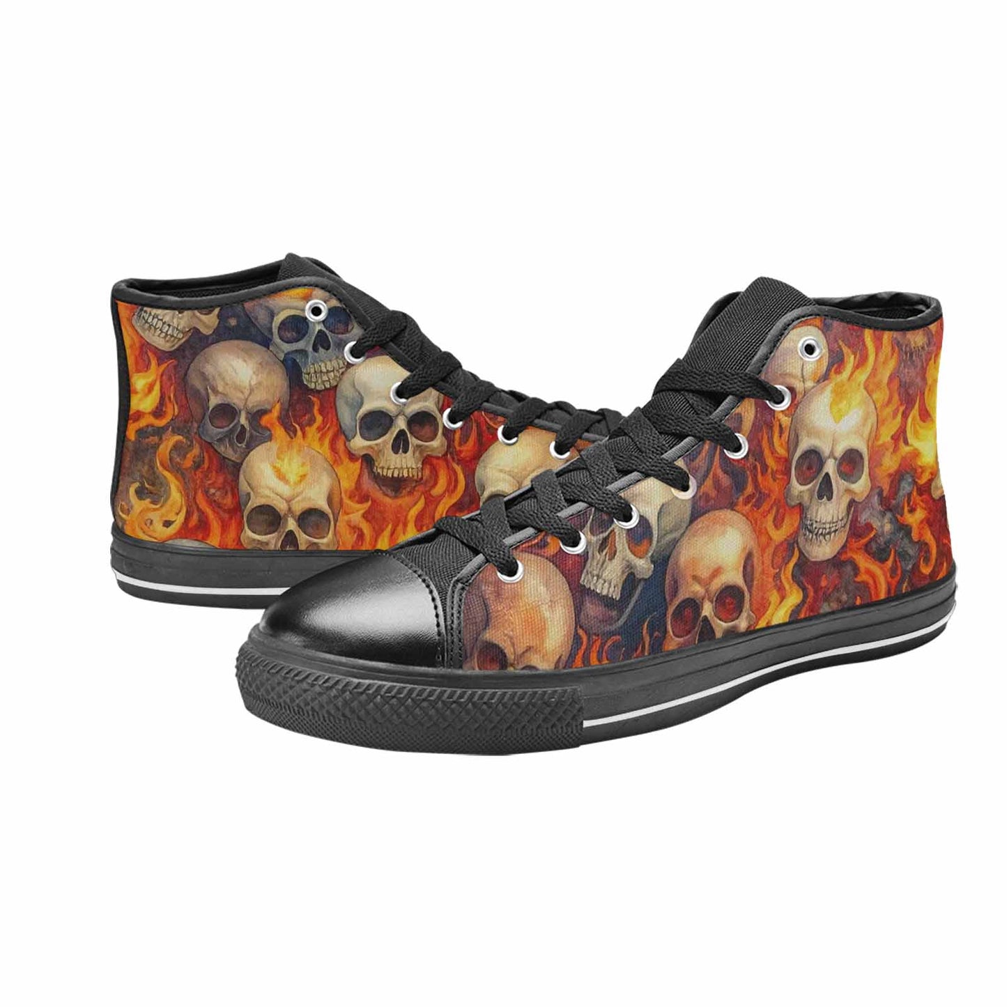 MEN'S Skulls - Flaming High Top Canvas Grunge Custom Shoes