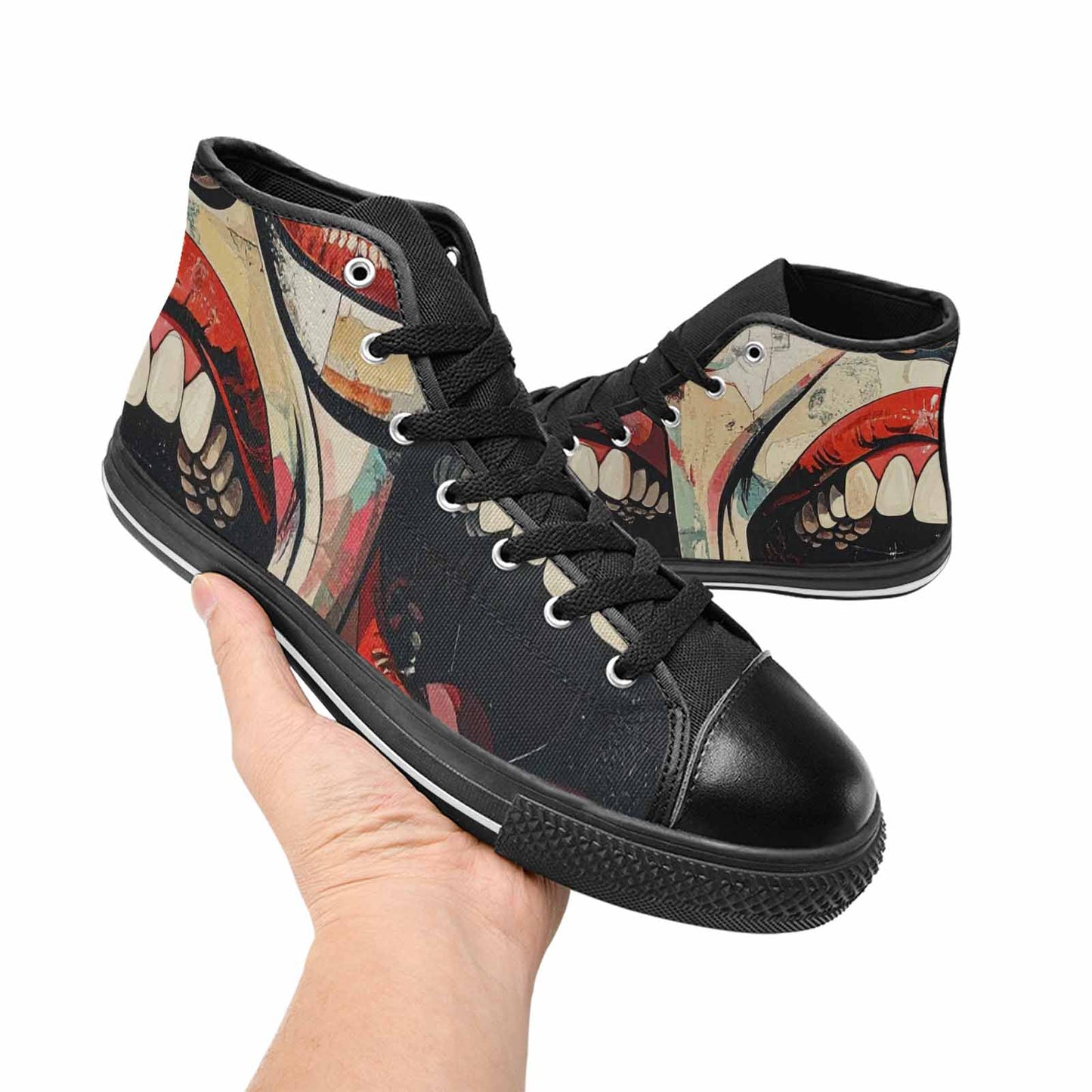 MEN'S Googly Cartoon Mouths High Top Canvas Vibrant Chaos Custom Sneakers