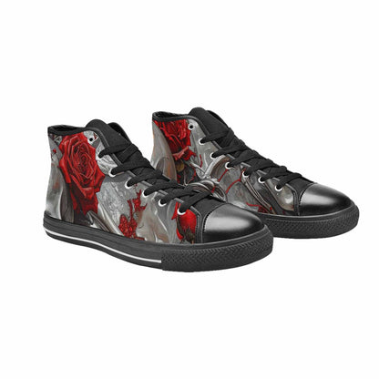 MEN'S Skulls Roses Chrome Airbrush High Top Canvas Surreal Custom Shoes