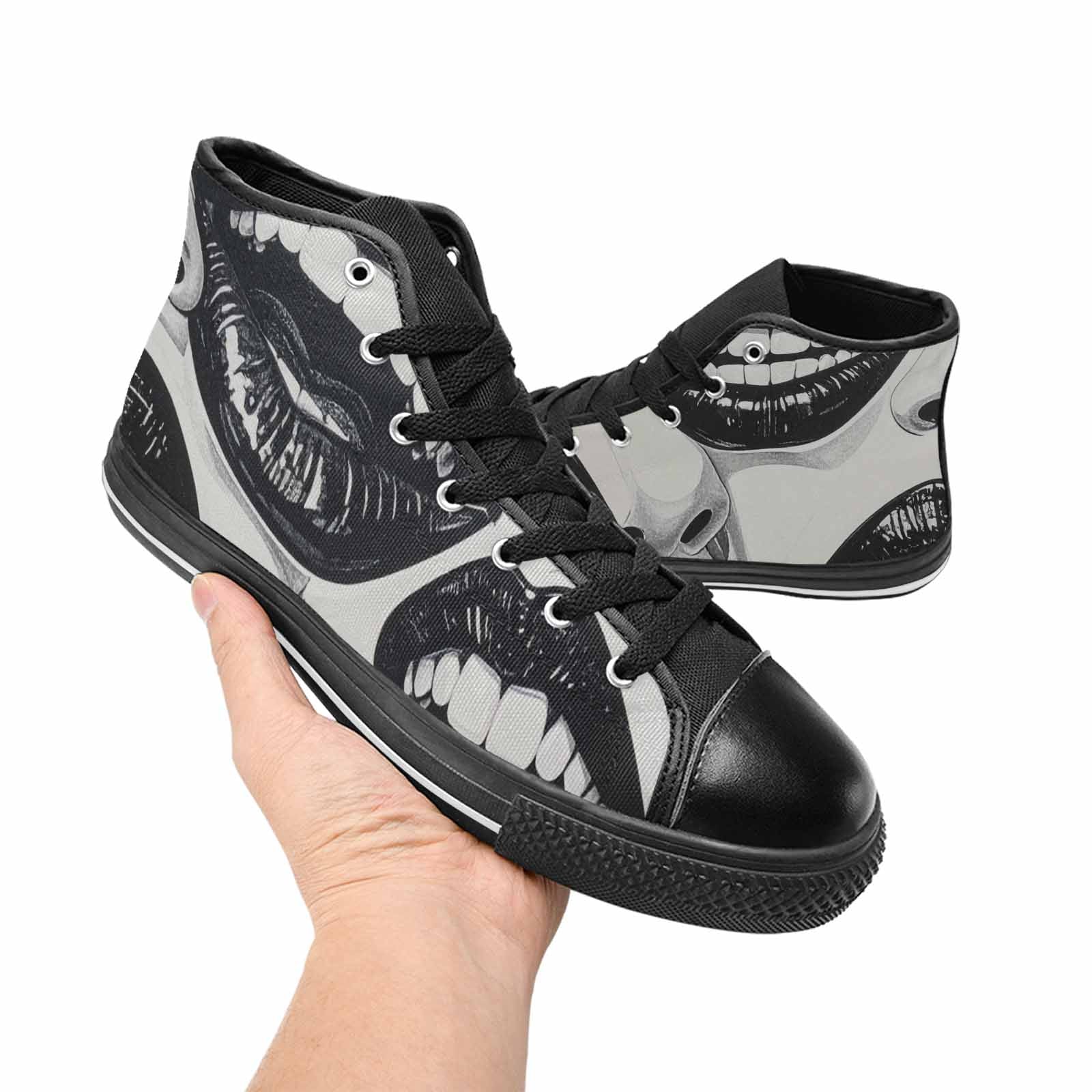 WOMEN'S Googly Cartoon Mouths High Top Canvas Cottagecore Custom Shoes