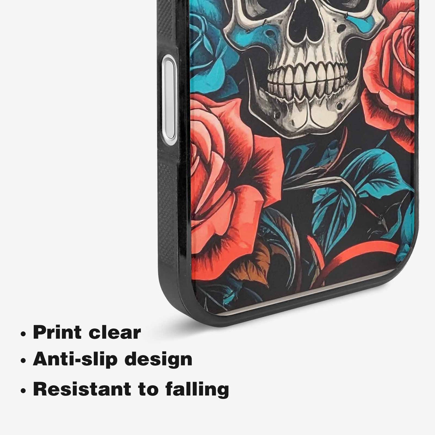 iPhone 16 Case — Skulls Roses Biker Tattoo, Custom Printed Phone Case