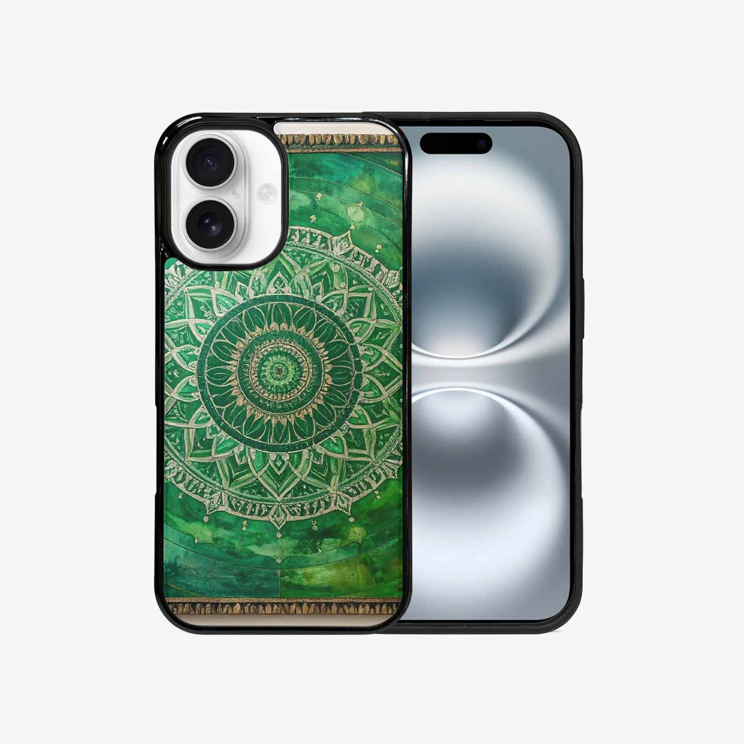 iPhone 16 Case — Green Mandala Bohemian Print Edge To, Custom Art Phone Cover