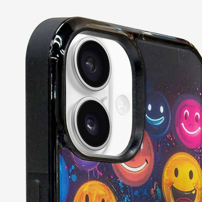 iPhone 16 Case — Smiley Faces Glow Smiley Faces Pattern, Customized Protective Case