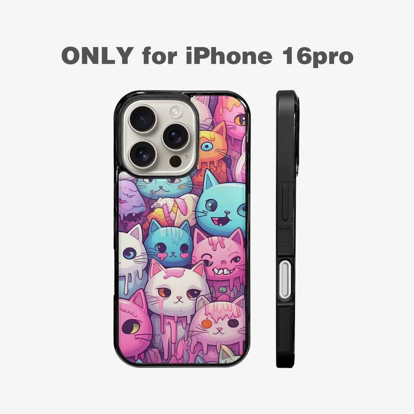 iPhone 16 Pro Case — Pastel Gore Cat Character Pattern Hundreds, Custom Art Phone Cover