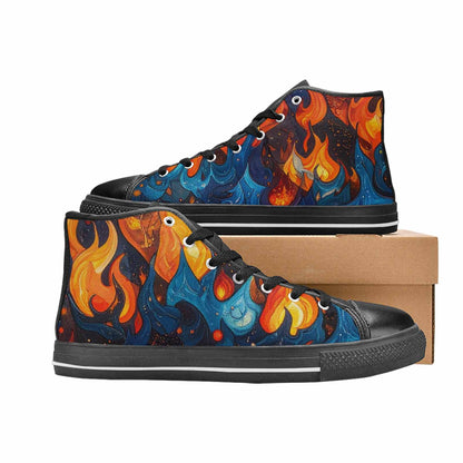 MEN'S Fire Flame High Top Canvas Wallpaper Art Custom Shoes