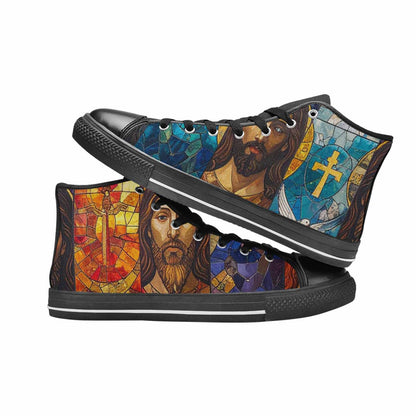 WOMEN'S Jesus Face Small High Top Canvas Vibrant Chaos Custom Shoes