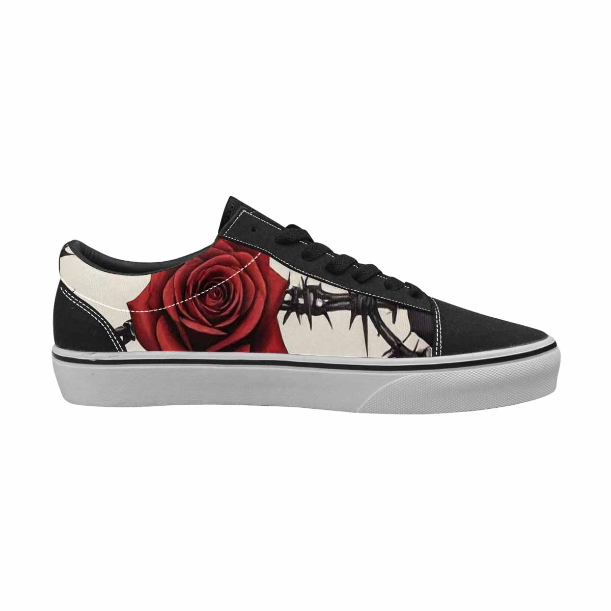 MEN'S Black Gothic Rose Canvas Lace-Up Surreal Sneakers