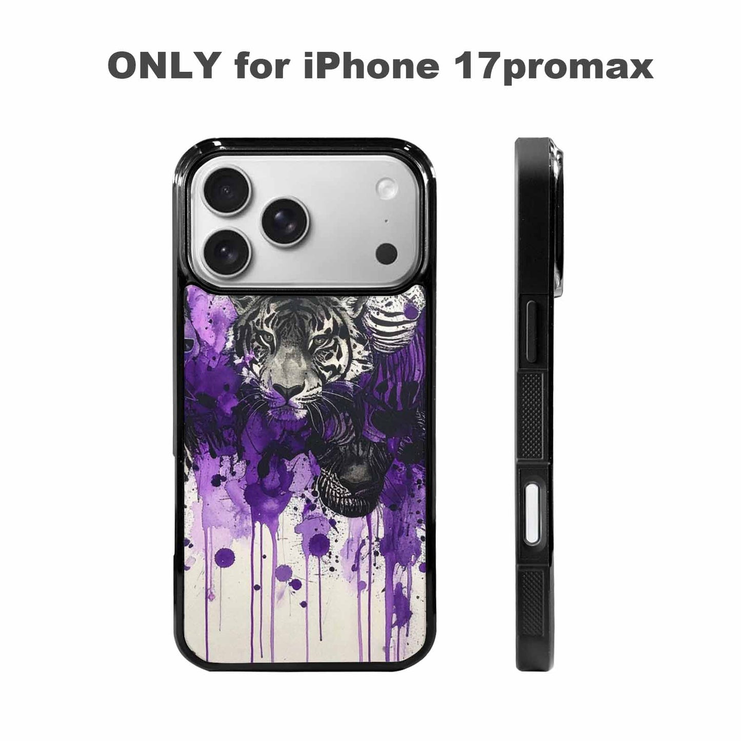 iPhone 17 Pro Max Case — Black &amp; Purple Ink Animal Print, Personalized Phone Case