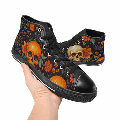 WOMEN'S Skulls - Halloween High Top Canvas Cottagecore Sneakers