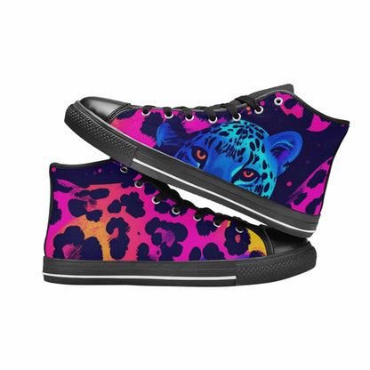 WOMEN'S Leopard Print Neon High Top Canvas Vibrant Chaos Custom Sneakers