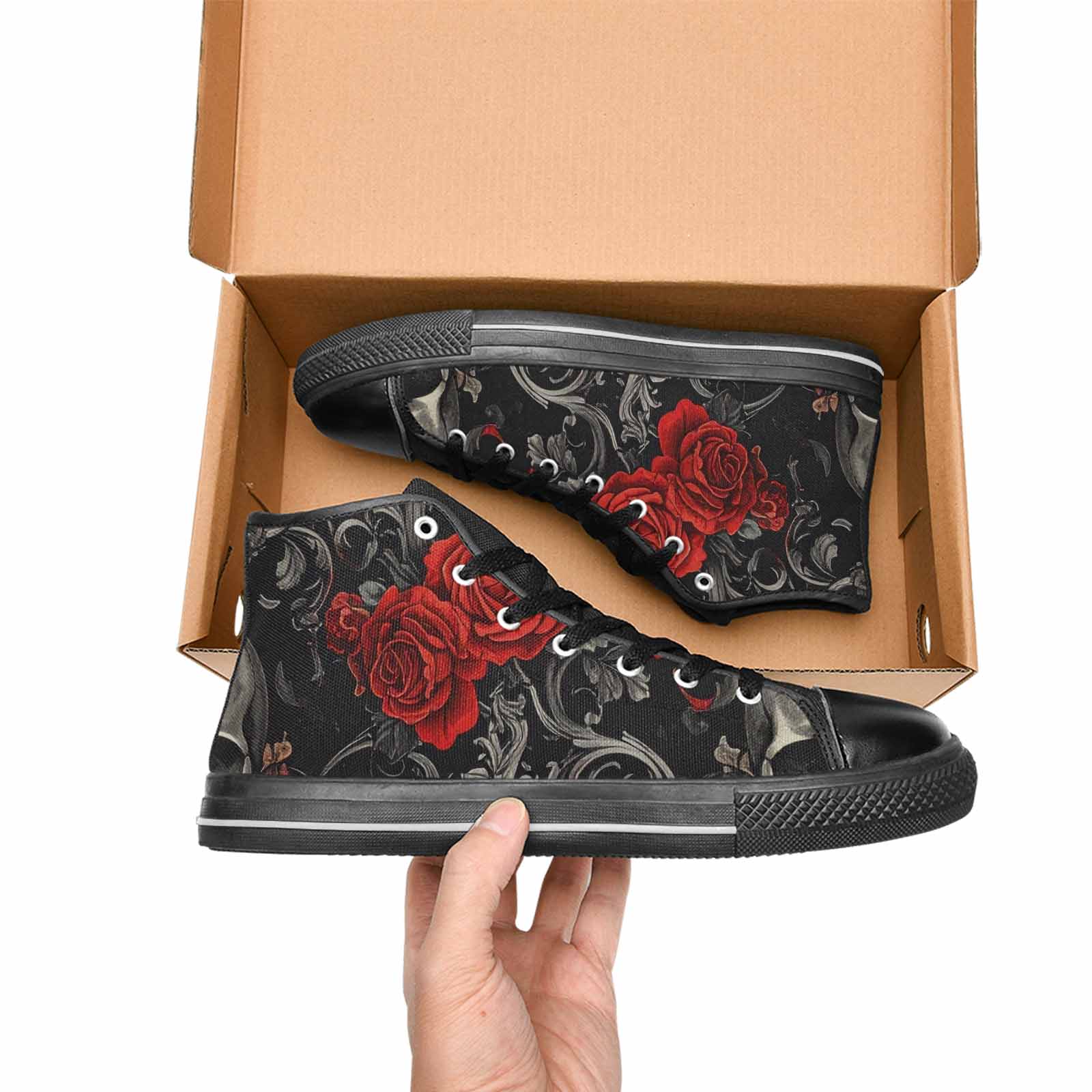 MEN'S Skulls Roses Fine Line High Top Canvas Dark Academia Shoes