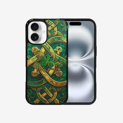iPhone 16 Case — Irish Celtic Knot Pattern Shamrocks Seamless, Custom Made Phone Cover