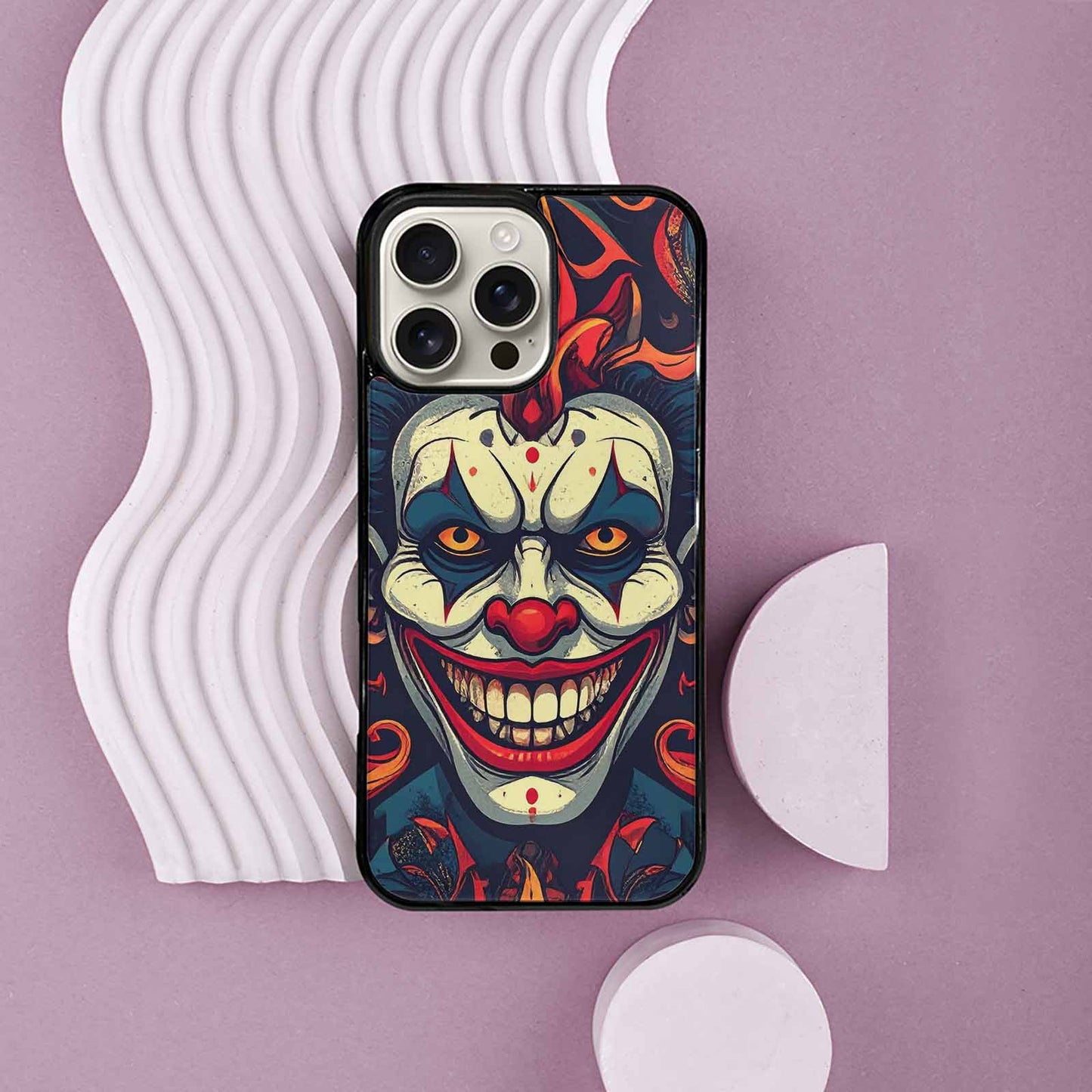 iPhone 16 Pro Max Case — Evil Circus Heads Faces Overlapping Patterns, Custom Made Phone Cover