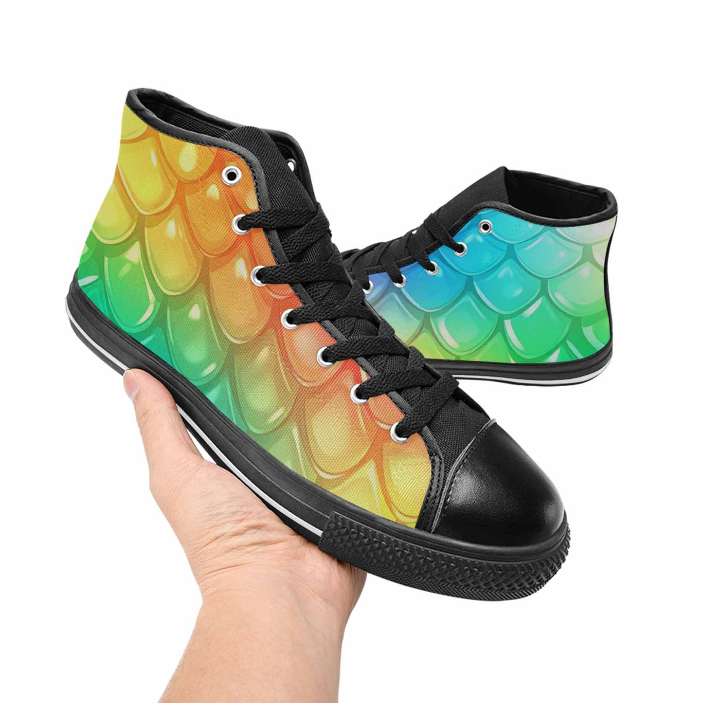 MEN'S Dark Snake Print High Top Canvas Vivid Custom Sneakers