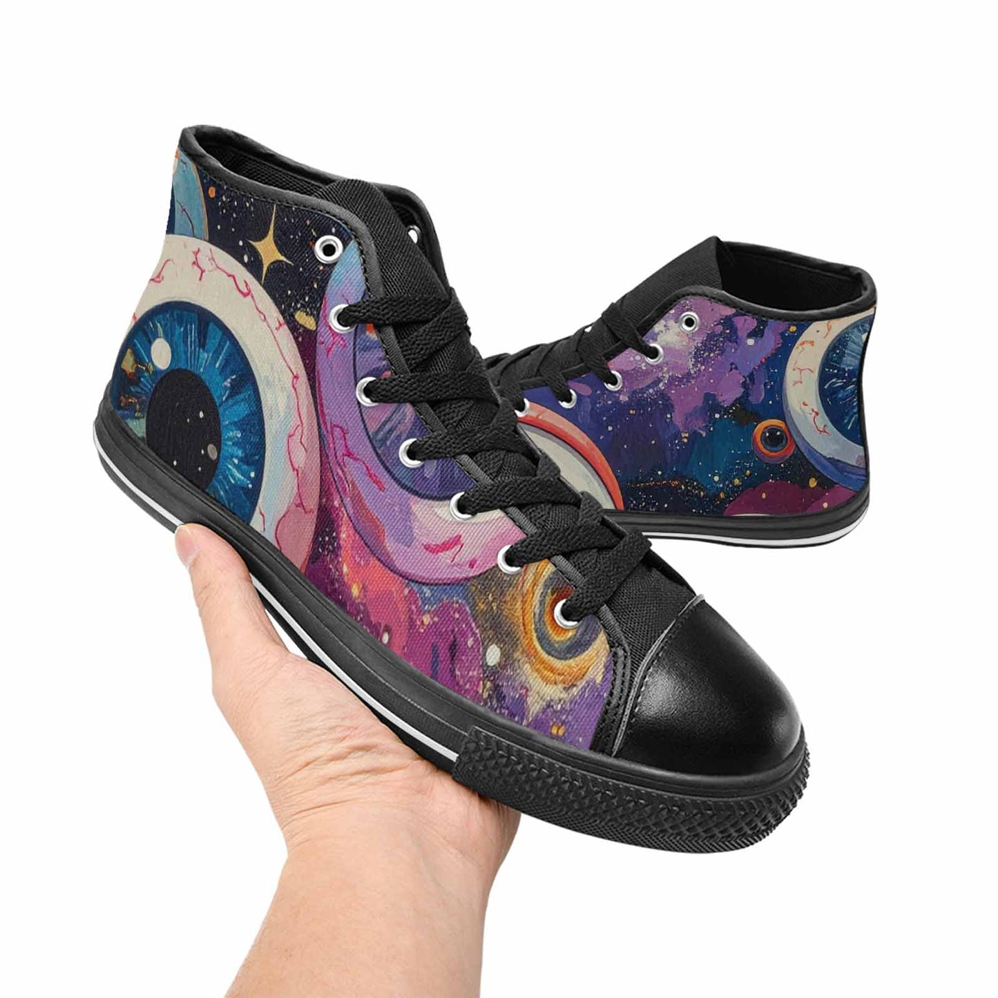 WOMEN'S Cartoon Eyeballs Galaxy High Top Canvas Grunge Custom Sneakers