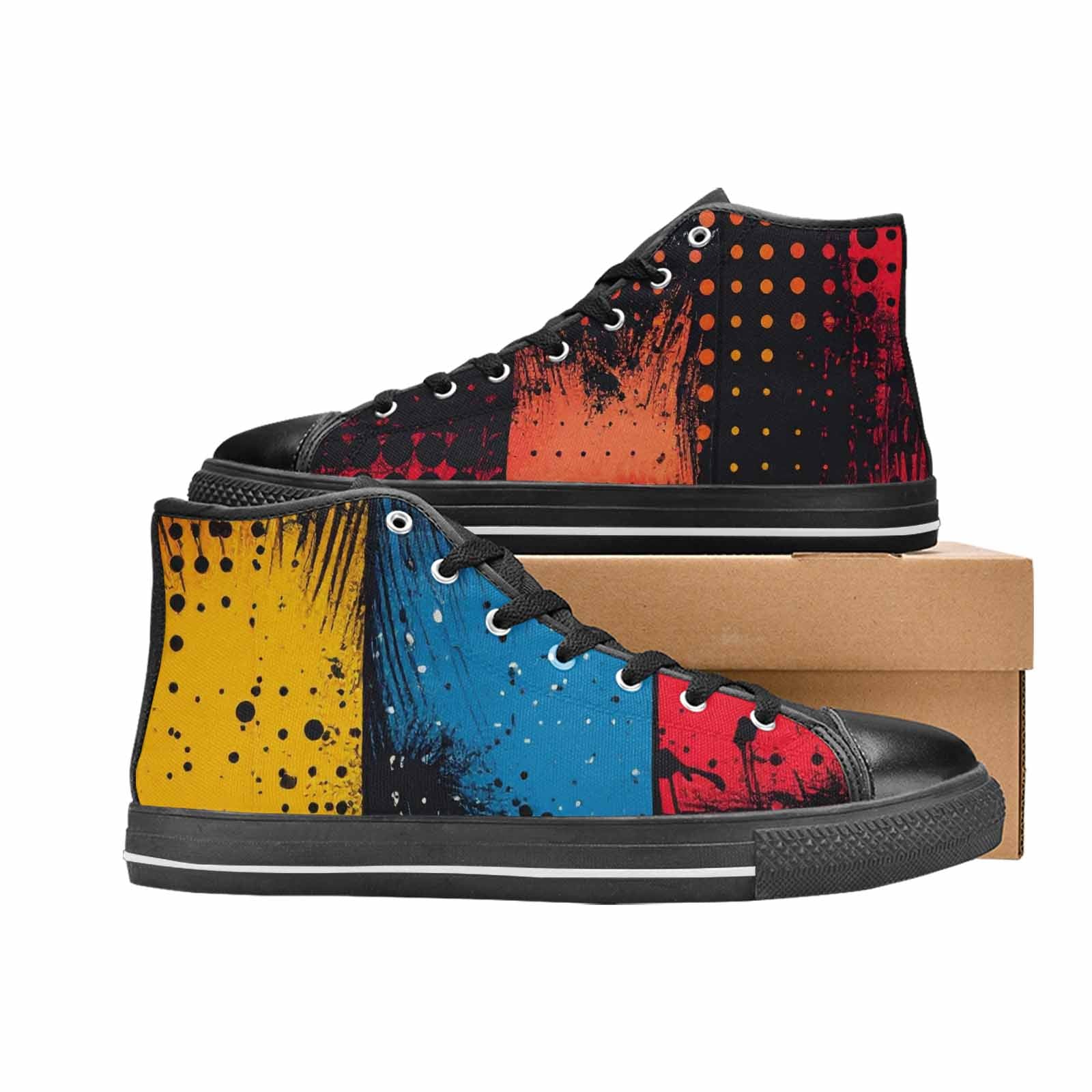 WOMEN'S Comic Book Halftone High Top Canvas Dark Academia Custom Shoes